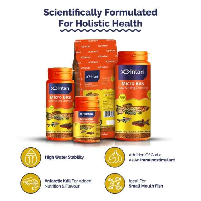 Intan - Micro Bits 🐠 Player Choice For Fish Like Killifish, Tetras, Rasboras & Danios | Premium Fish Food 140g